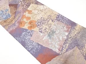 色紙に蔦の葉・楓・桔梗模様織り出し　袋帯